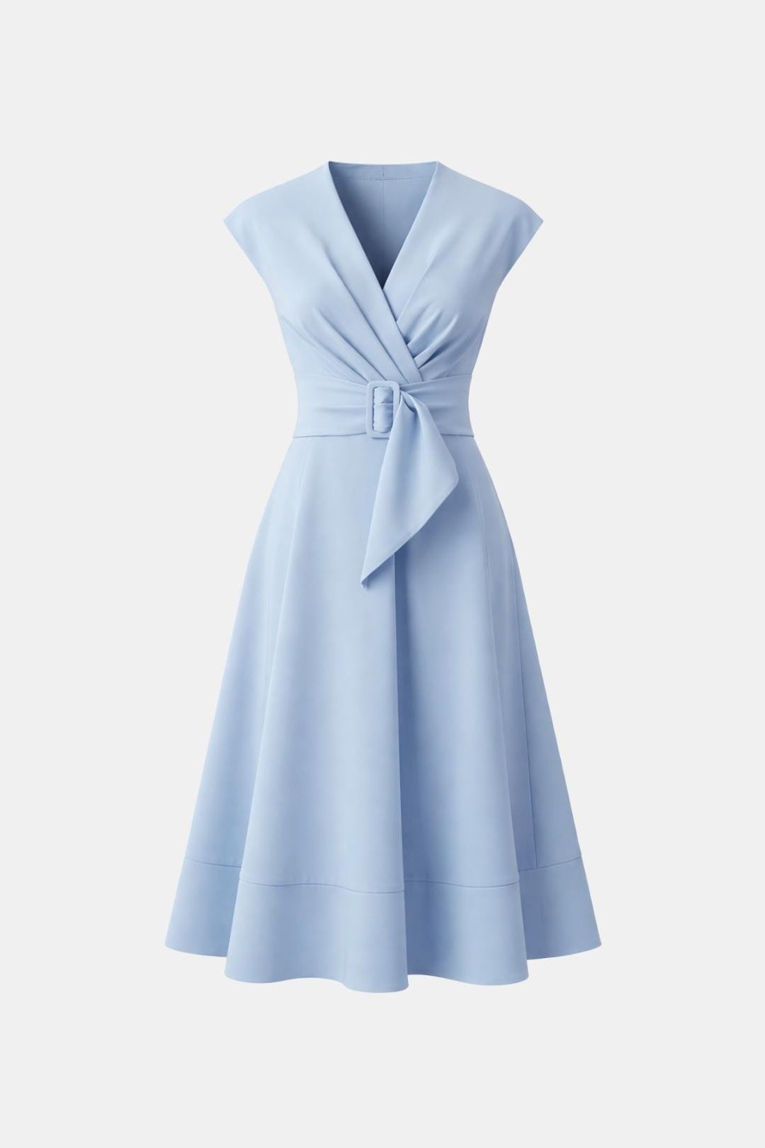 V-Neck Belted Crepe Midi Dress for Women