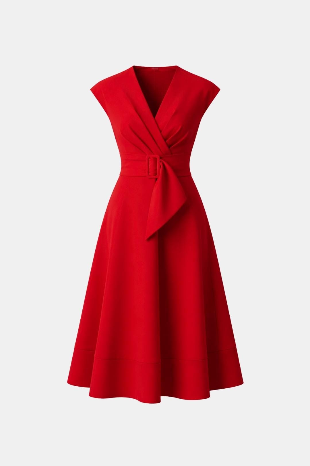 V-Neck Belted Crepe Midi Dress for Women