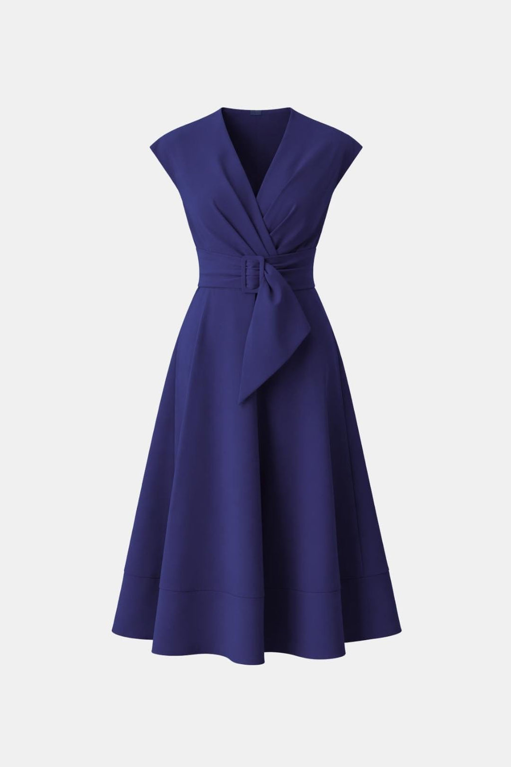 V-Neck Belted Crepe Midi Dress for Women