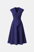 V-Neck Belted Crepe Midi Dress for Women