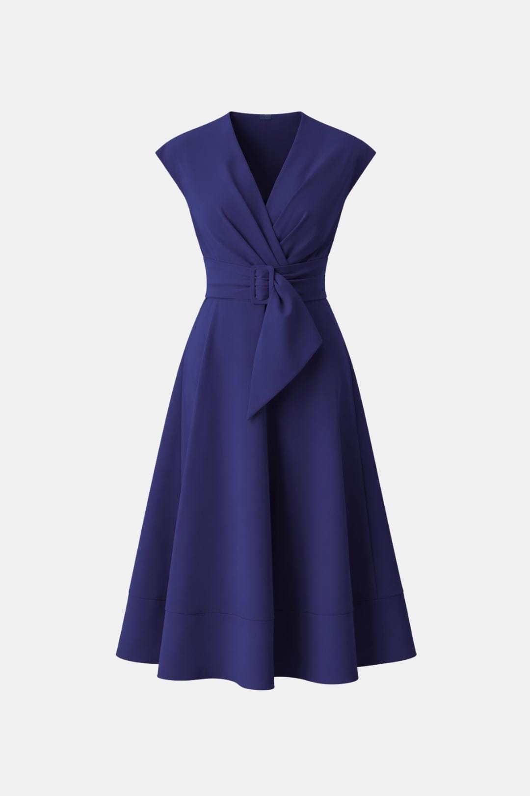 V-Neck Belted Crepe Midi Dress for Women