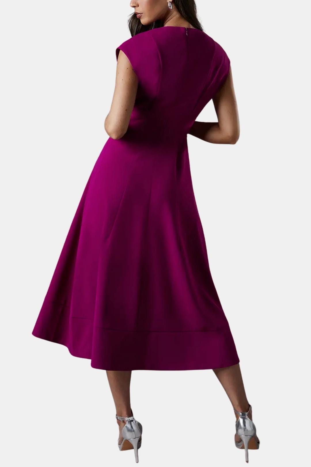 V-Neck Belted Crepe Midi Dress for Women