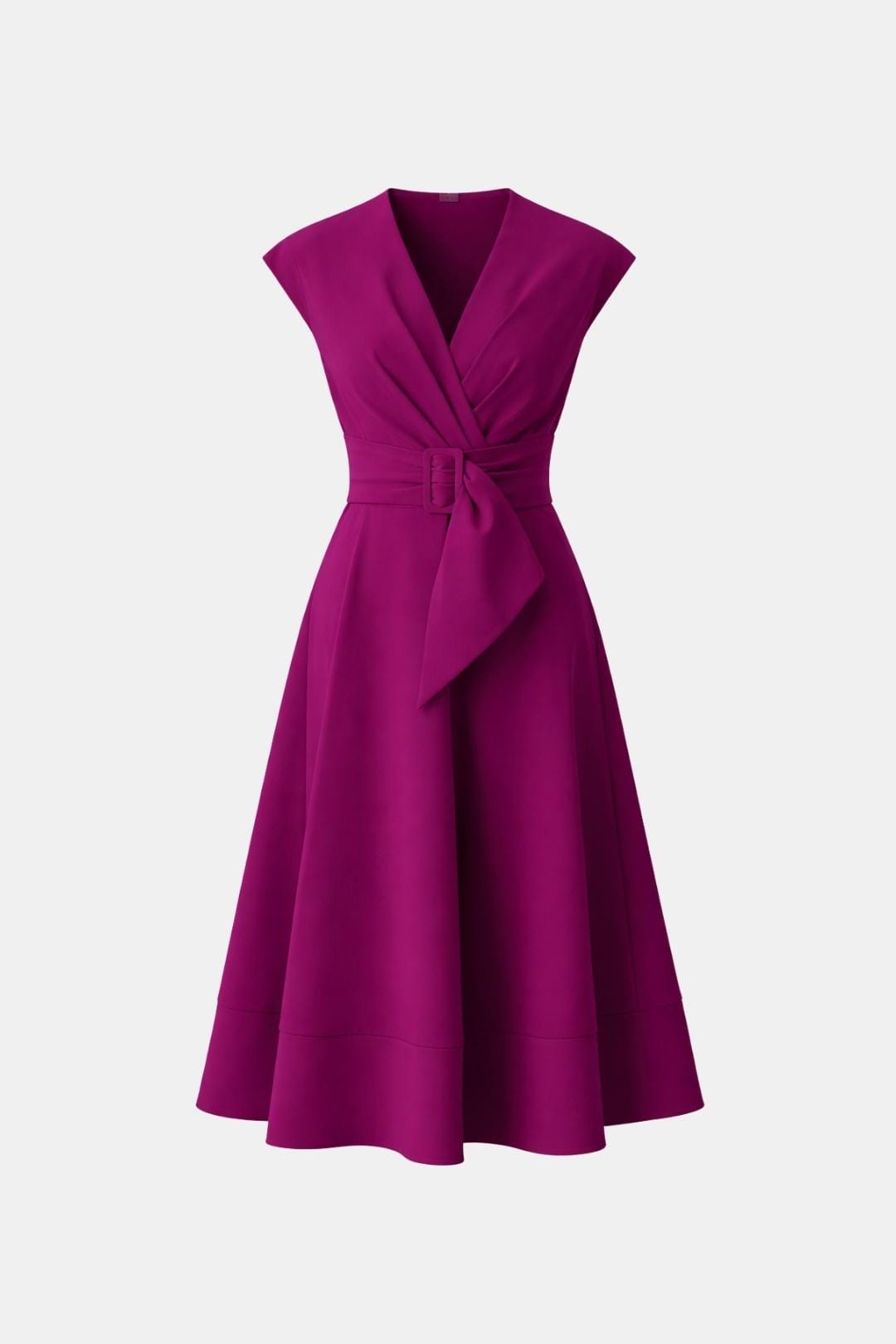 V-Neck Belted Crepe Midi Dress for Women