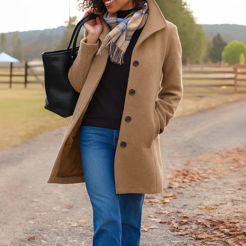 Straight Fit Mid Length Button Front Coat for Women | Spring and Fall Wear