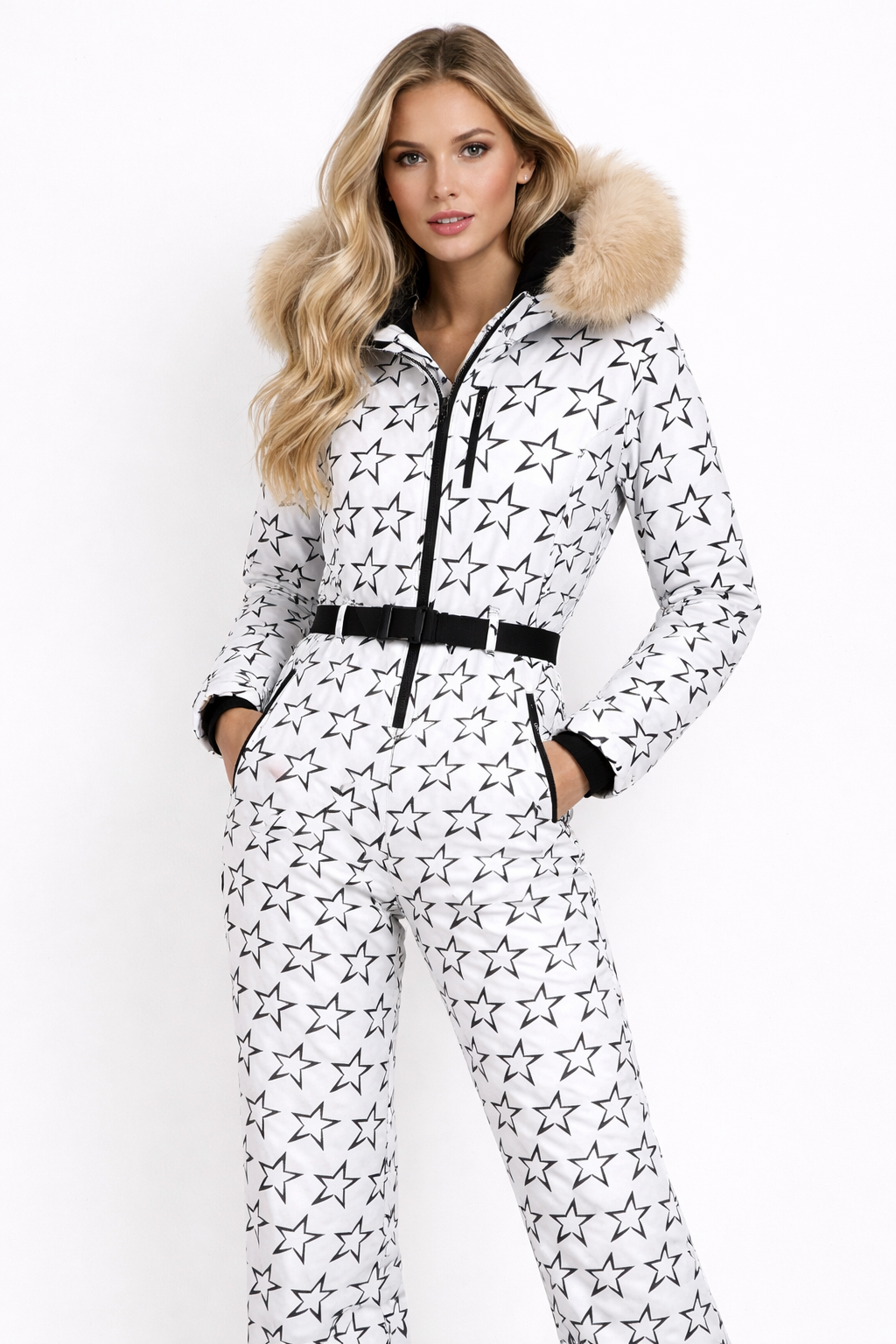 Black and White Waterproof Breathable Ski Suit Jacket Pants Set for Women