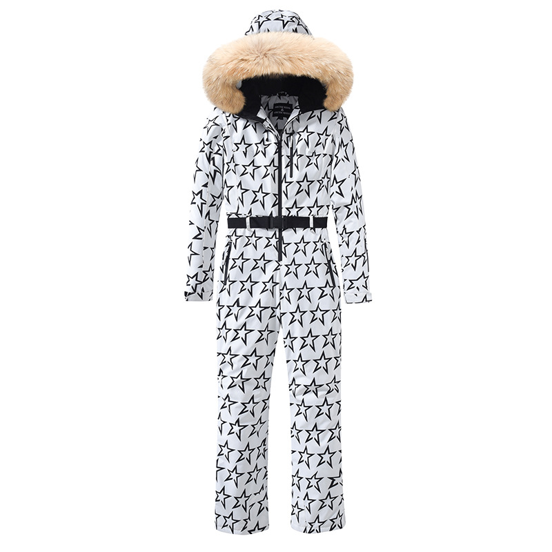 Black and White Waterproof Breathable Ski Suit Jacket Pants Set for Women