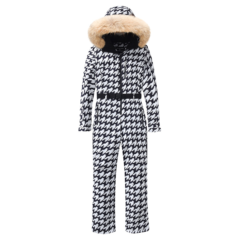 Black and White Waterproof Breathable Ski Suit Jacket Pants Set for Women