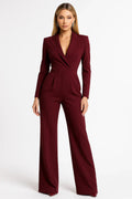 Slim Fit V Neck Wide Leg Blazer Jumpsuit for Women | Office and Formal Events