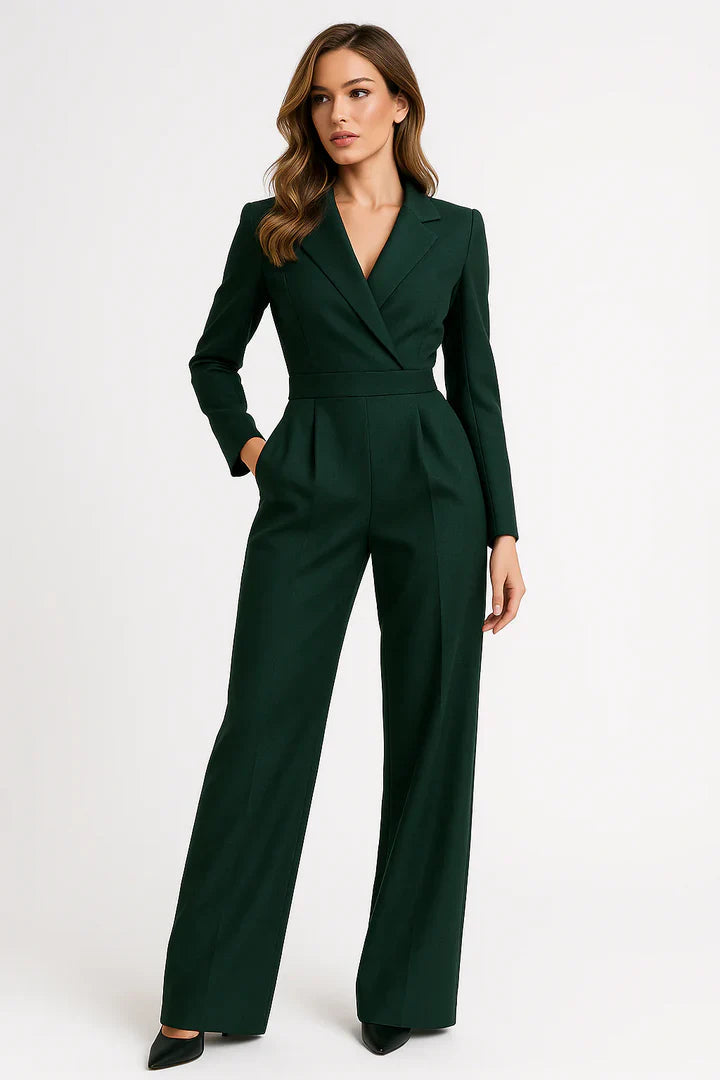 Slim Fit V Neck Wide Leg Blazer Jumpsuit for Women | Office and Formal Events