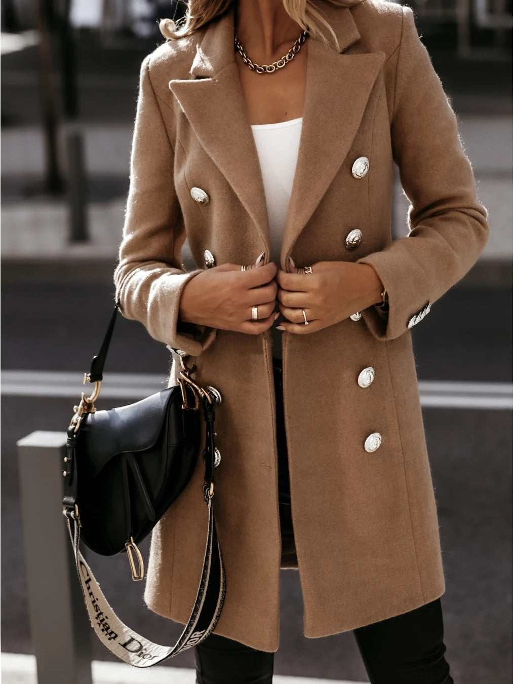 Double Breasted Button Front Regular Fit Coat for Women | Cold Weather Outerwear