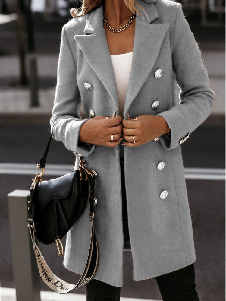 Double Breasted Button Front Regular Fit Coat for Women | Cold Weather Outerwear