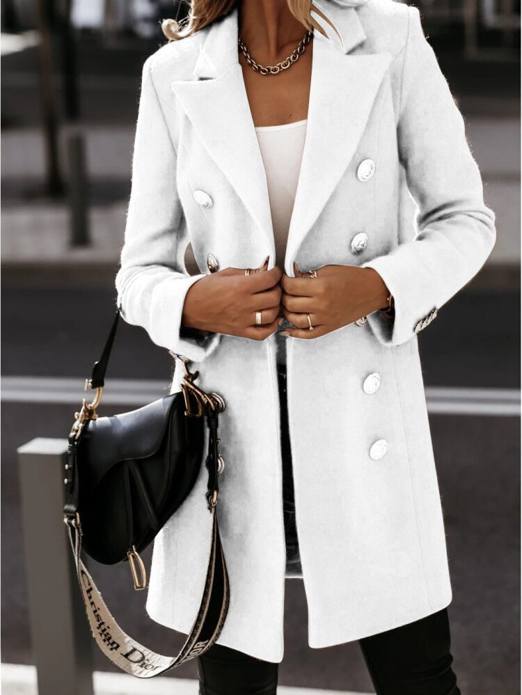 Double Breasted Button Front Regular Fit Coat for Women | Cold Weather Outerwear