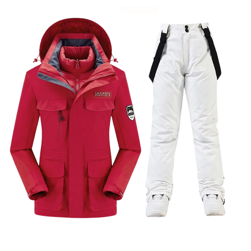 Red White Regular Fit Jacket and Pants Set for Women | Long Sleeve Two Piece