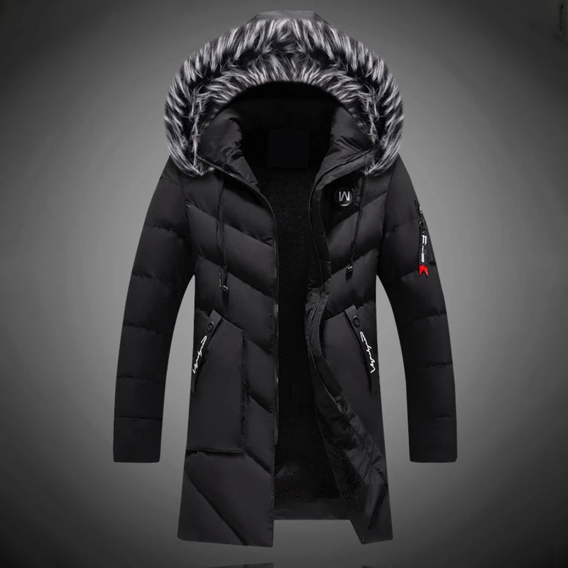 Long Slim Fit Straight Cut Closed Front Coat for Men | Below Hip Length