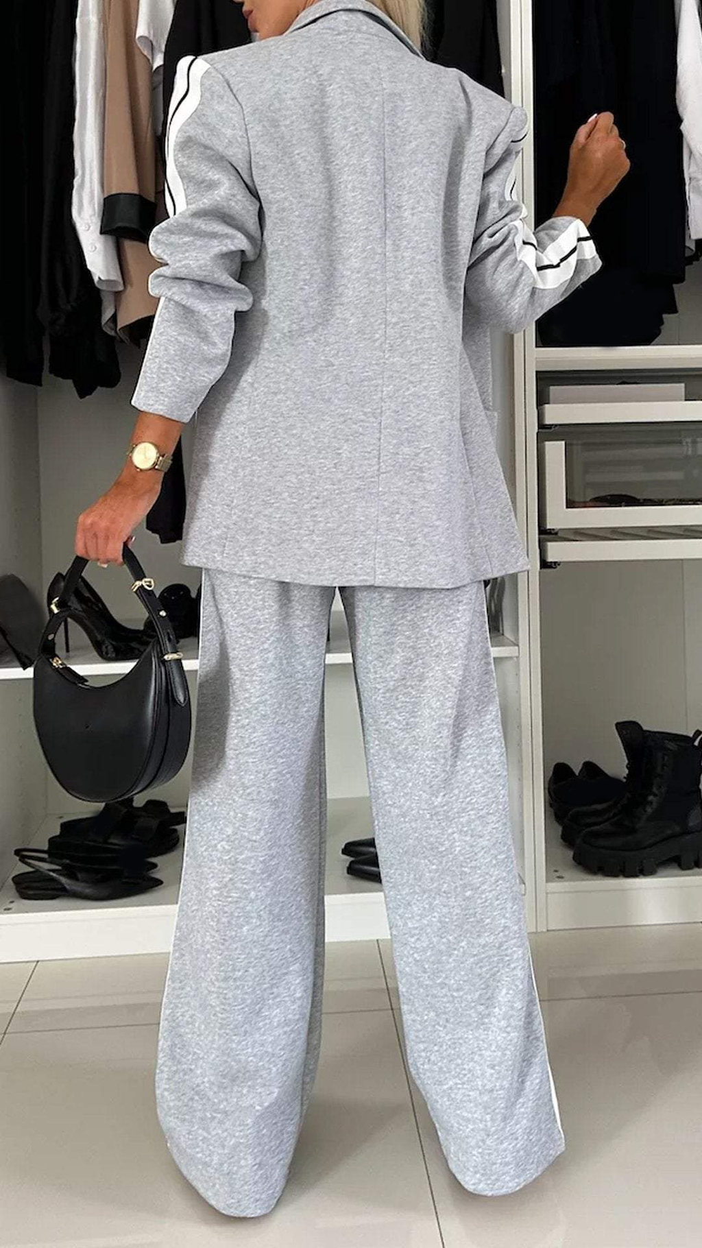 Gray Two Piece Relaxed Fit Blazer and Pants Set for Women | Office Suit