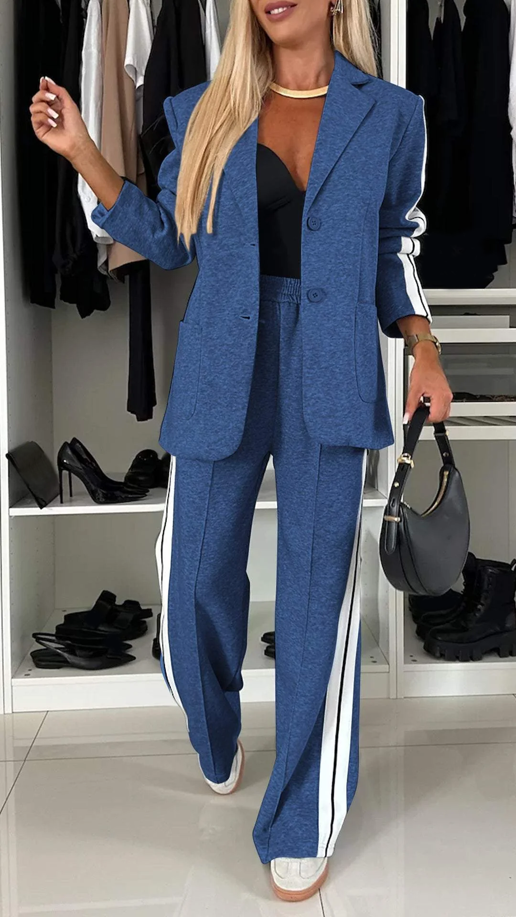 Gray Two Piece Relaxed Fit Blazer and Pants Set for Women | Office Suit