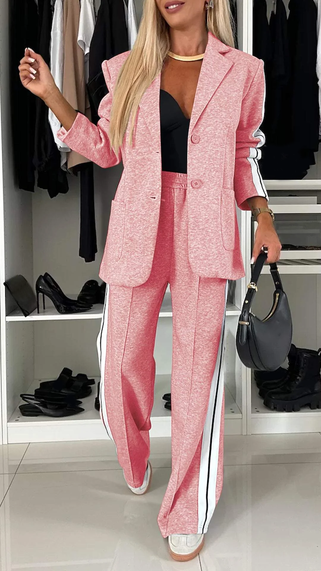 Gray Two Piece Relaxed Fit Blazer and Pants Set for Women | Office Suit