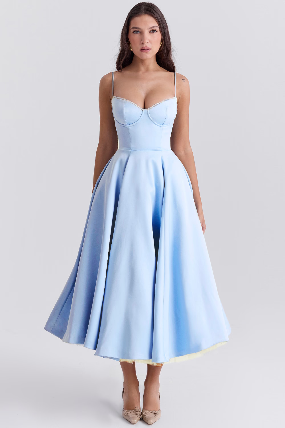 Sweetheart Neckline Corset Bodice Flared Midi Dress for Women | Formal Events