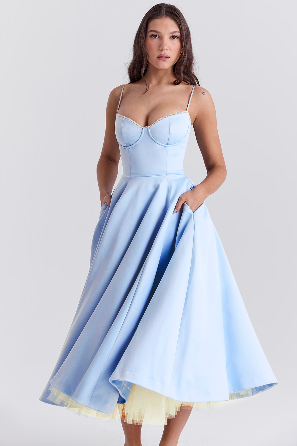 Sweetheart Neckline Corset Bodice Flared Midi Dress for Women | Formal Events