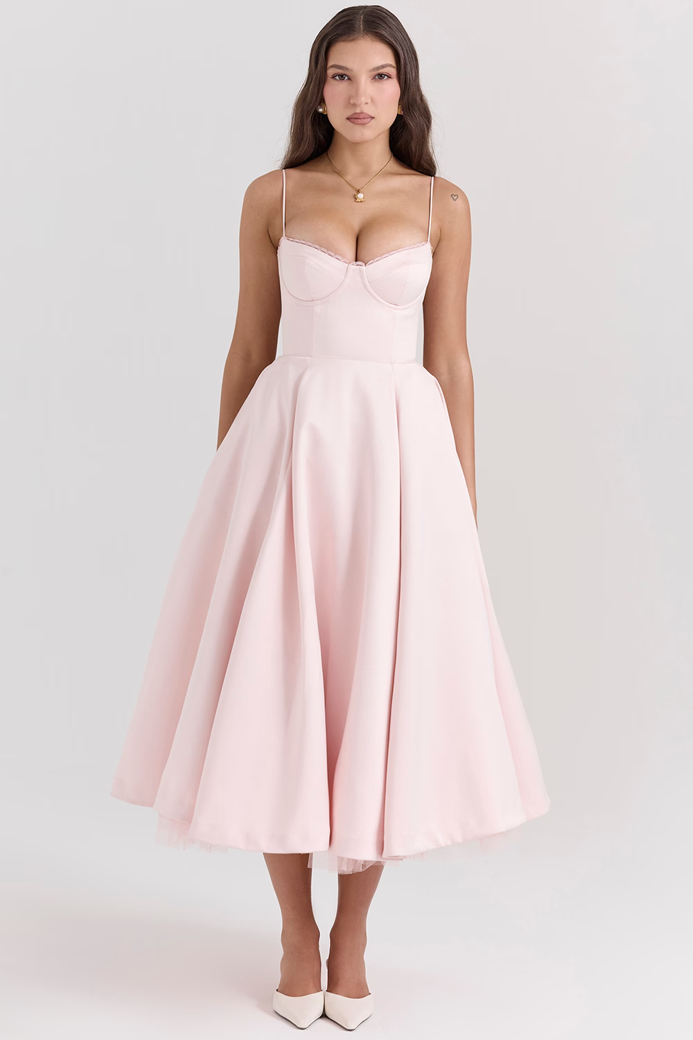 Sweetheart Neckline Corset Bodice Flared Midi Dress for Women | Formal Events