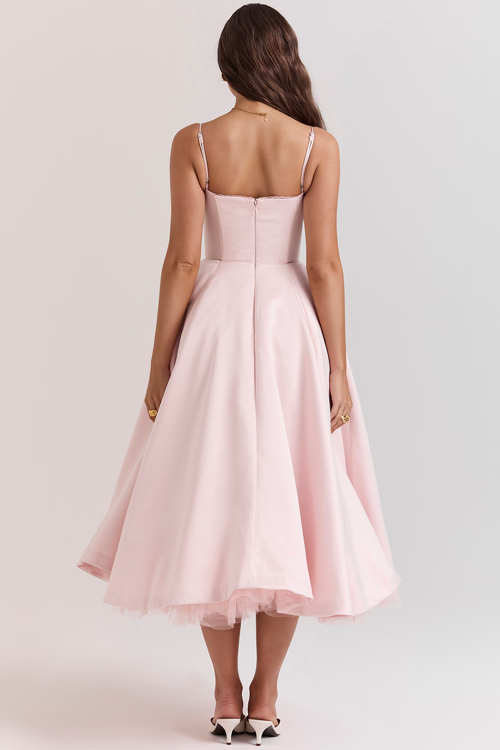 Sweetheart Neckline Corset Bodice Flared Midi Dress for Women | Formal Events