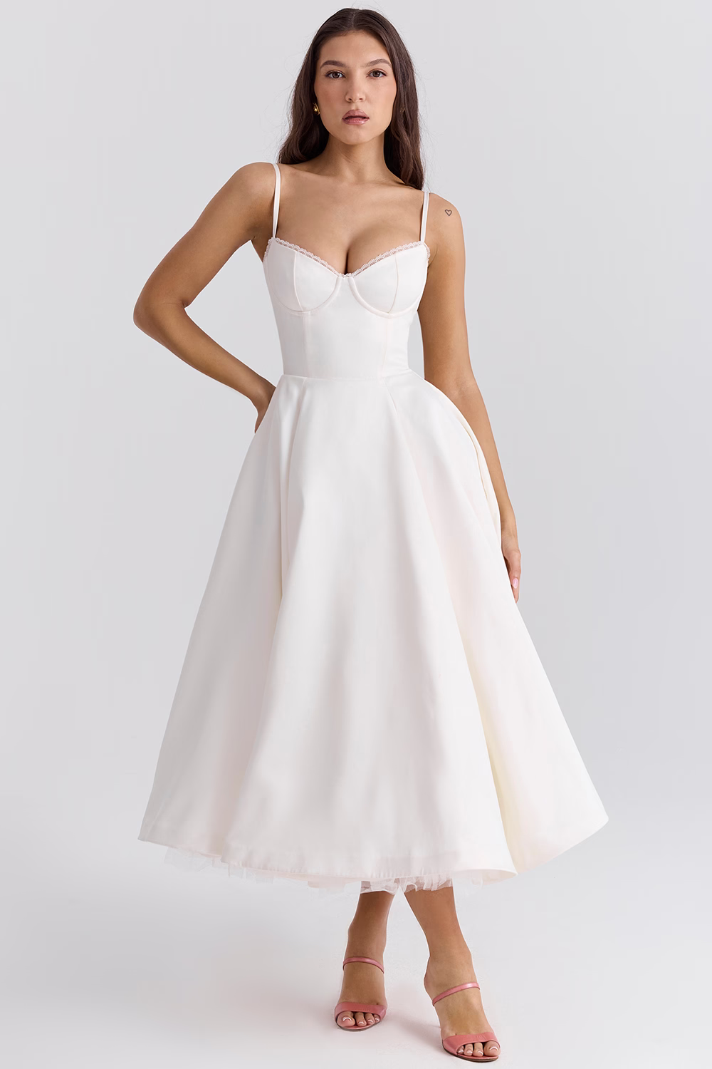 Sweetheart Neckline Corset Bodice Flared Midi Dress for Women | Formal Events