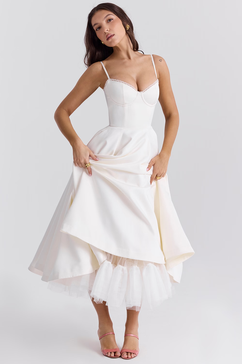 Sweetheart Neckline Corset Bodice Flared Midi Dress for Women | Formal Events