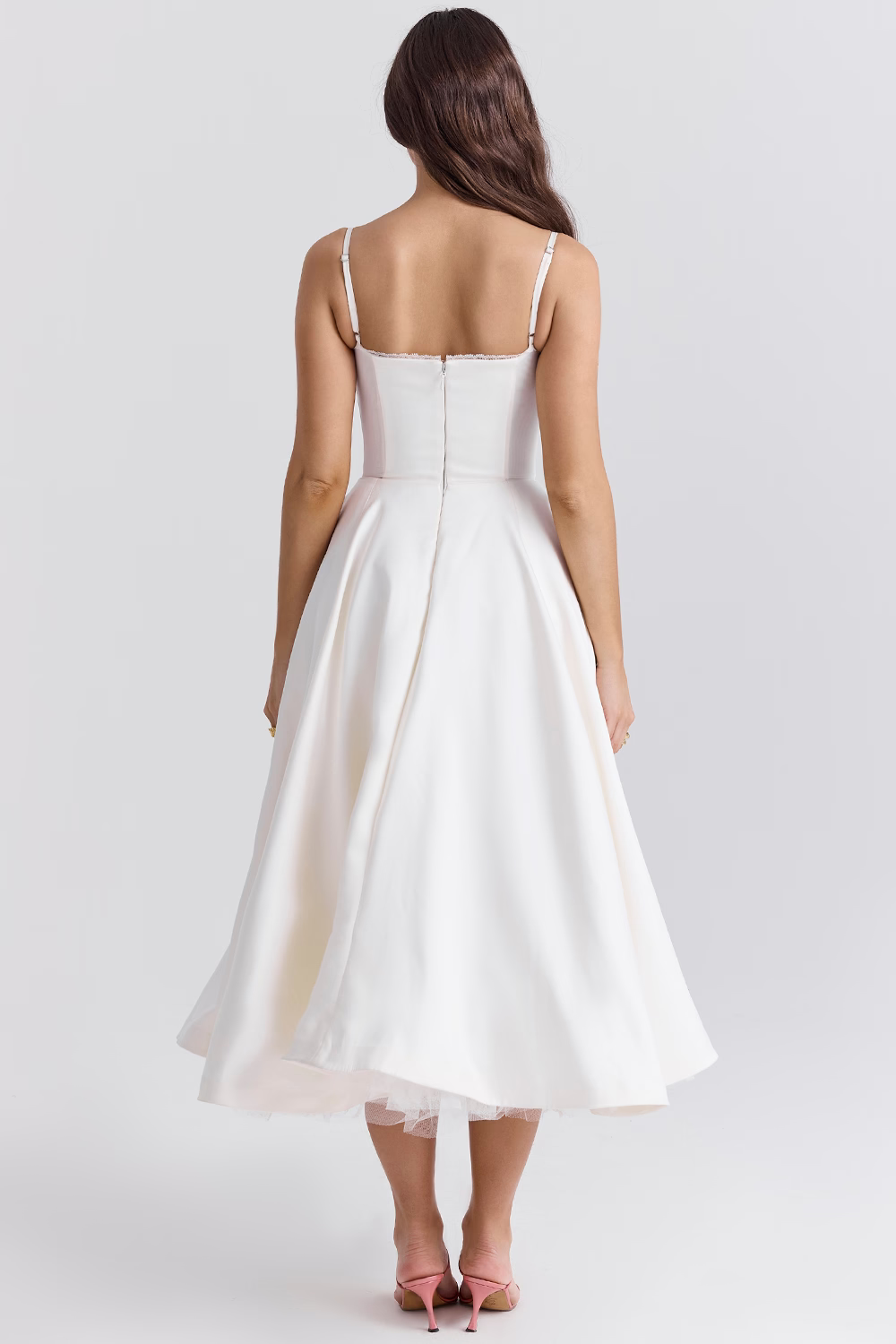 Sweetheart Neckline Corset Bodice Flared Midi Dress for Women | Formal Events