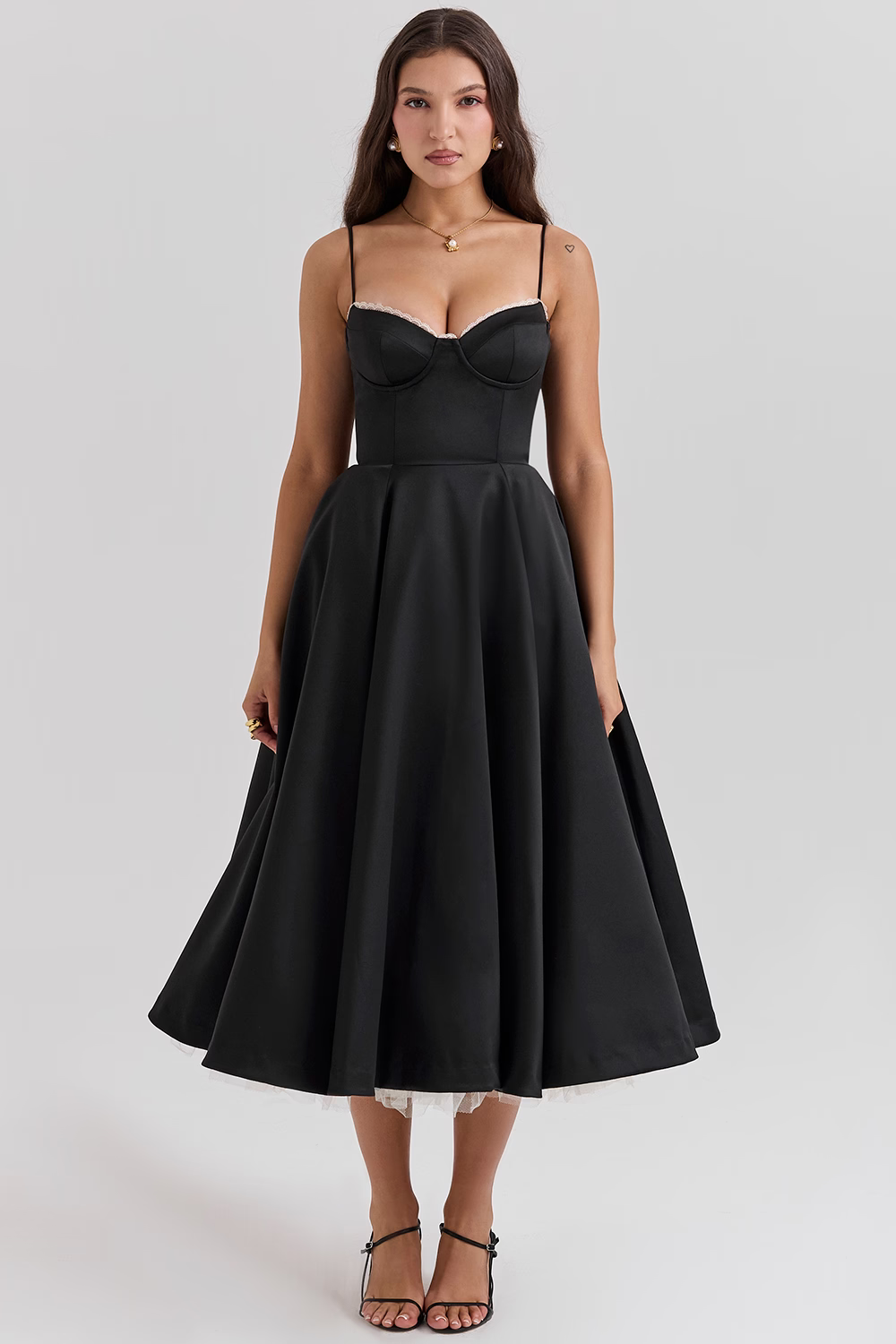 Sweetheart Neckline Corset Bodice Flared Midi Dress for Women | Formal Events
