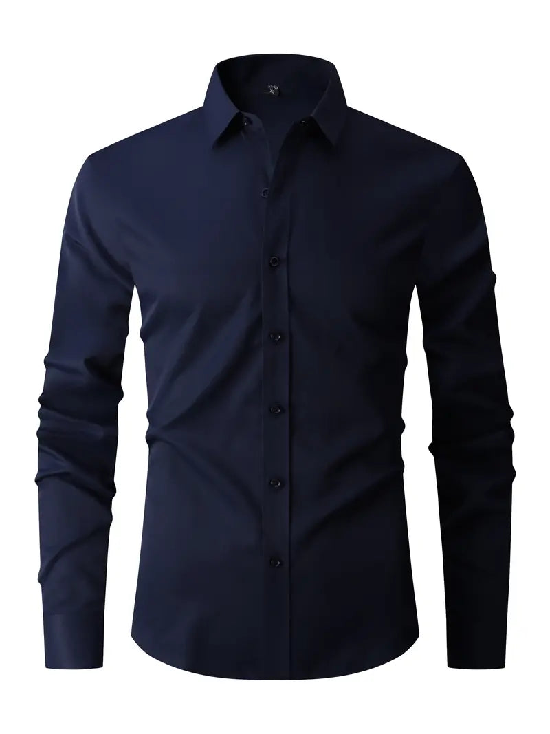 Slim Fit Long Sleeve Button Front Collared Dress Shirt for Men | Casual Wear