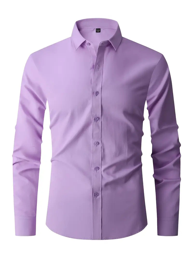 Slim Fit Long Sleeve Button Front Collared Dress Shirt for Men | Casual Wear