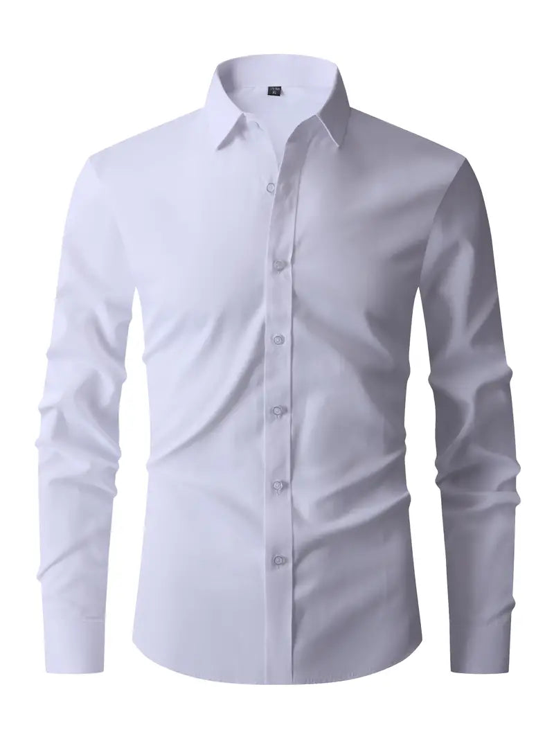 Slim Fit Long Sleeve Button Front Collared Dress Shirt for Men | Casual Wear