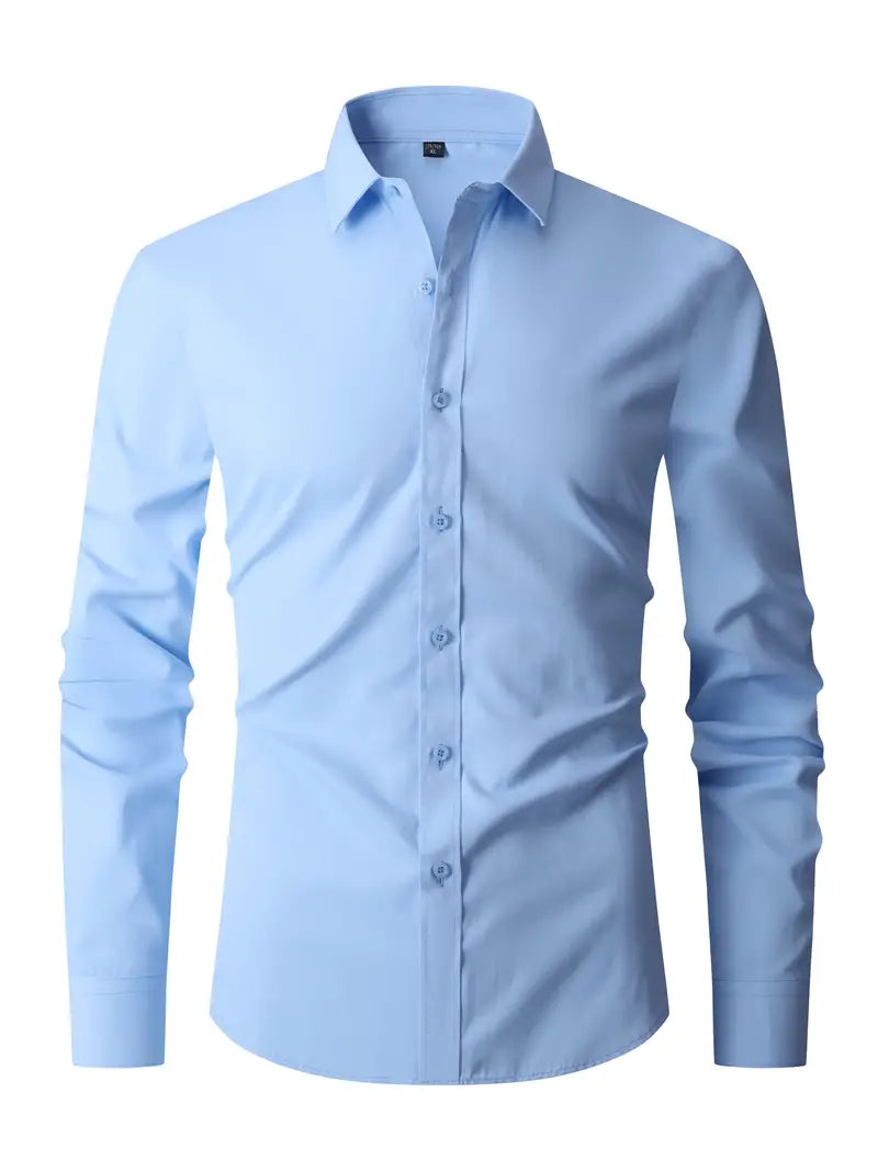 Slim Fit Long Sleeve Button Front Collared Dress Shirt for Men | Casual Wear