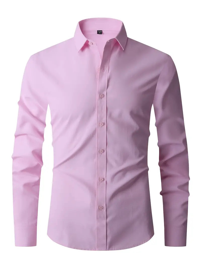Slim Fit Long Sleeve Button Front Collared Dress Shirt for Men | Casual Wear