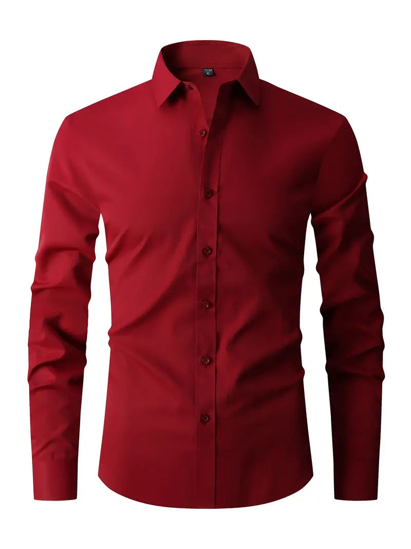 Slim Fit Long Sleeve Button Front Collared Dress Shirt for Men | Casual Wear
