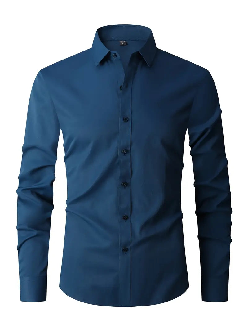 Slim Fit Long Sleeve Button Front Collared Dress Shirt for Men | Casual Wear
