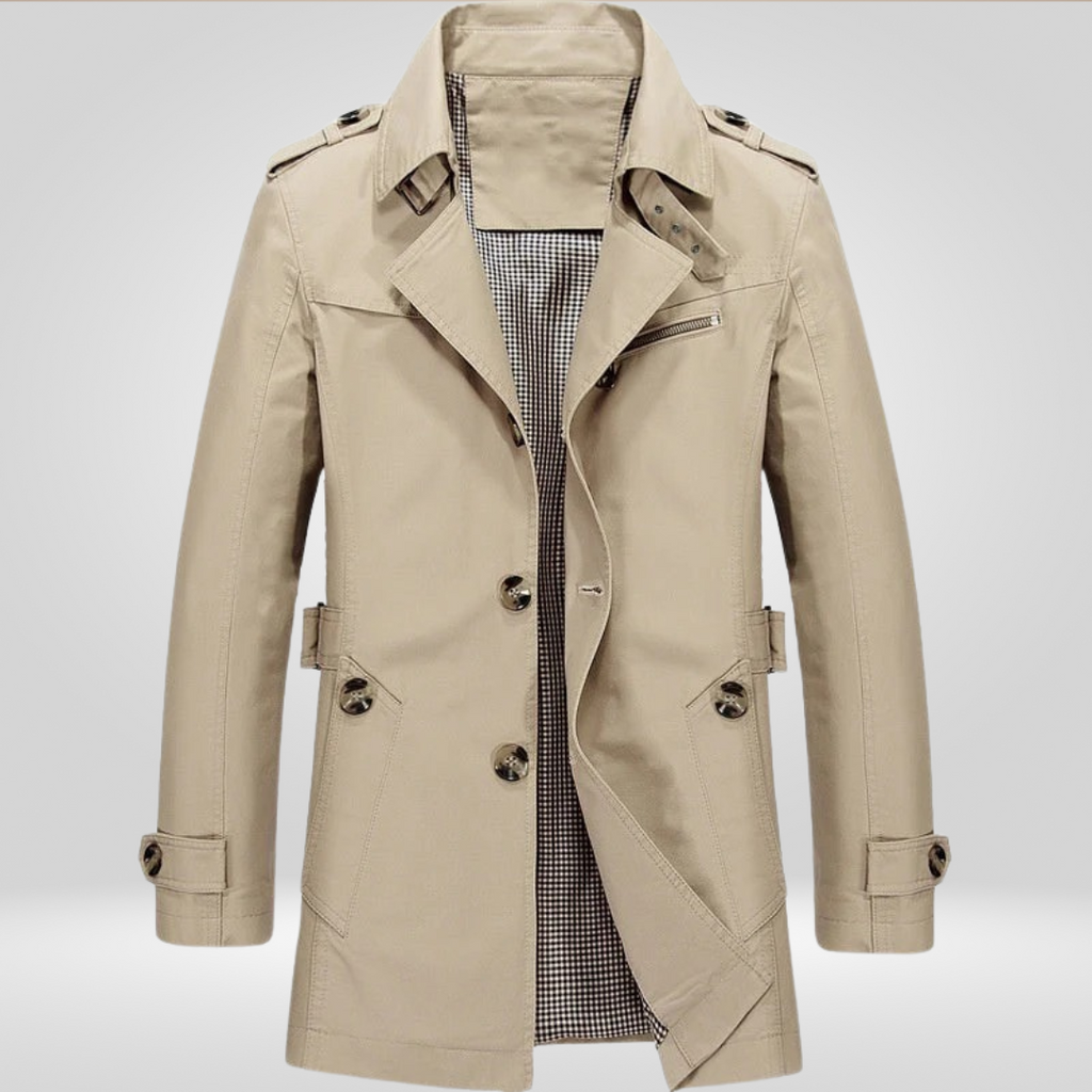 Regular Fit Button Closure Belted Trench Coat for Men | Daily and Work Outerwear