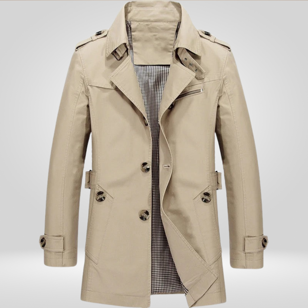 Regular Fit Button Closure Belted Trench Coat for Men | Daily and Work Outerwear