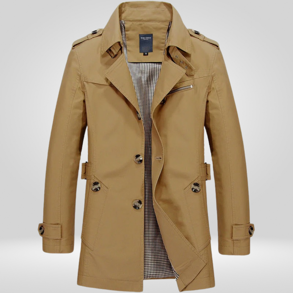 Regular Fit Button Closure Belted Trench Coat for Men | Daily and Work Outerwear