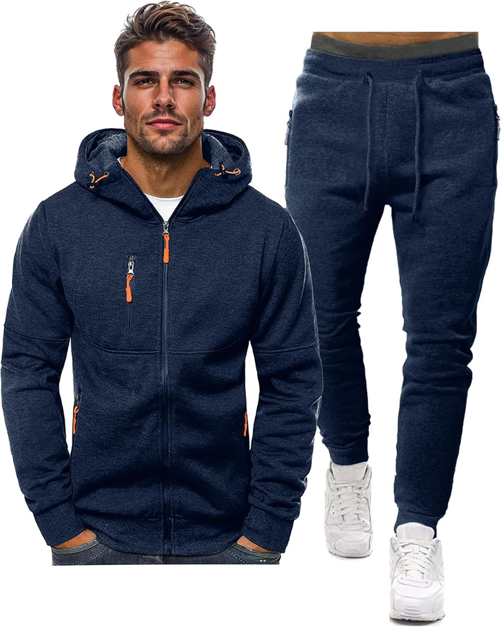 Zip Front Hoodie and Jogger Sweatpants Two Piece Tracksuit Set for Men