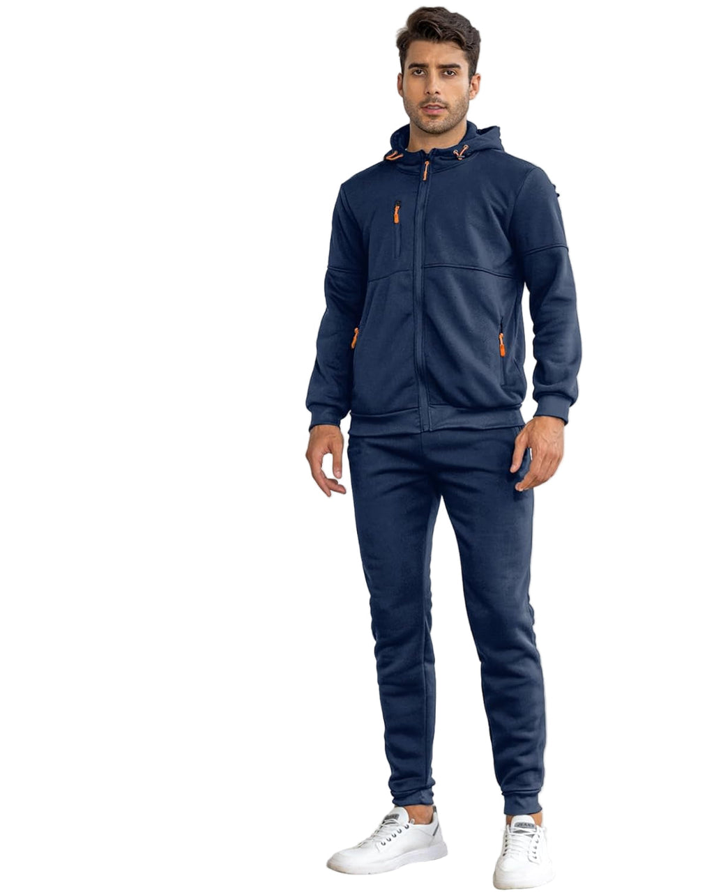 Zip Front Hoodie and Jogger Sweatpants Two Piece Tracksuit Set for Men