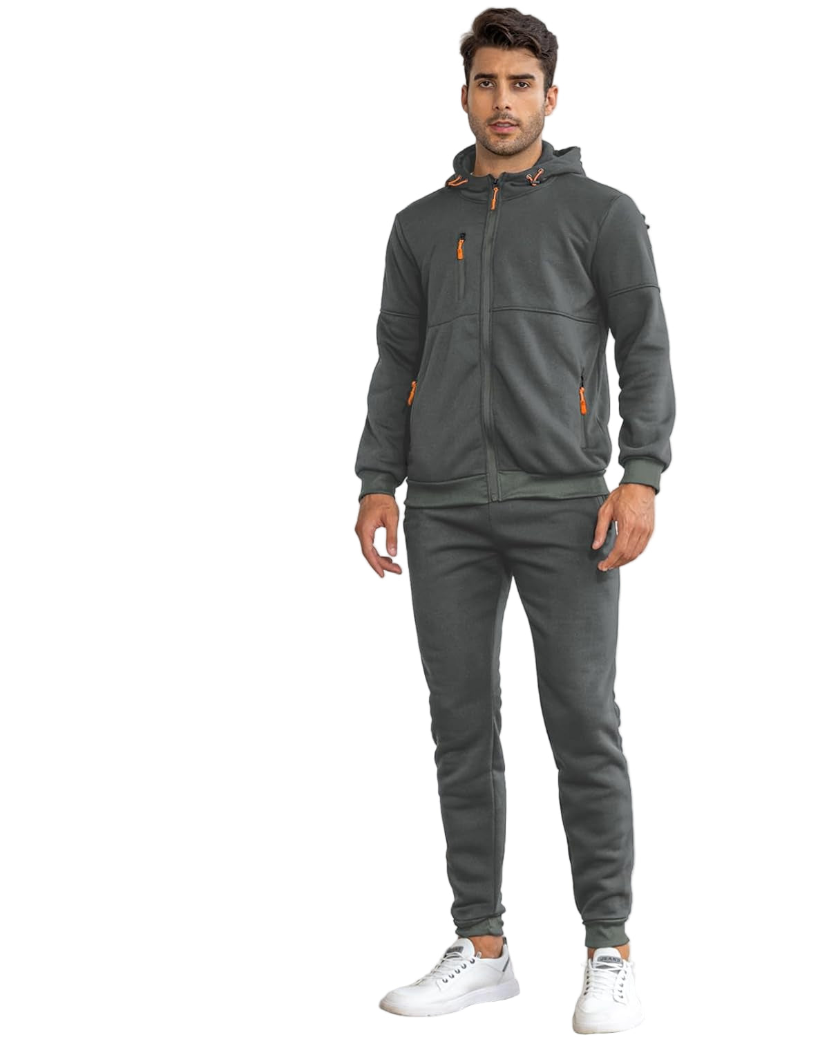 Zip Front Hoodie and Jogger Sweatpants Two Piece Tracksuit Set for Men