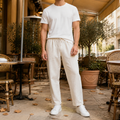 Linen Blend Tapered Cropped Drawstring Pants for Men | Summer Collection