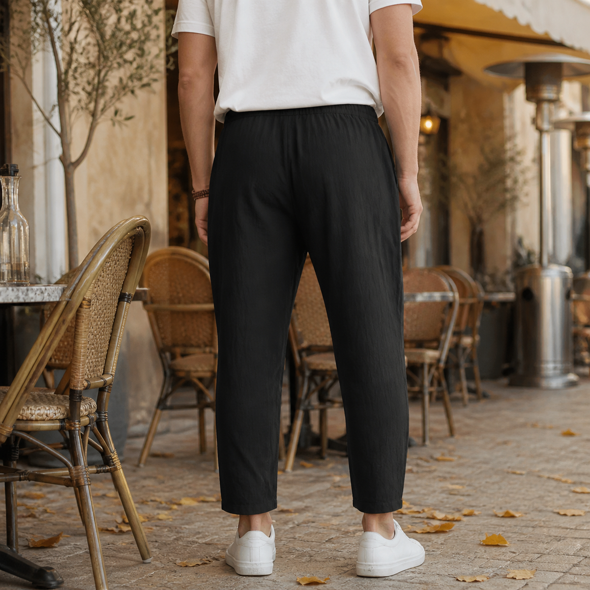 Linen Blend Tapered Cropped Drawstring Pants for Men | Summer Collection