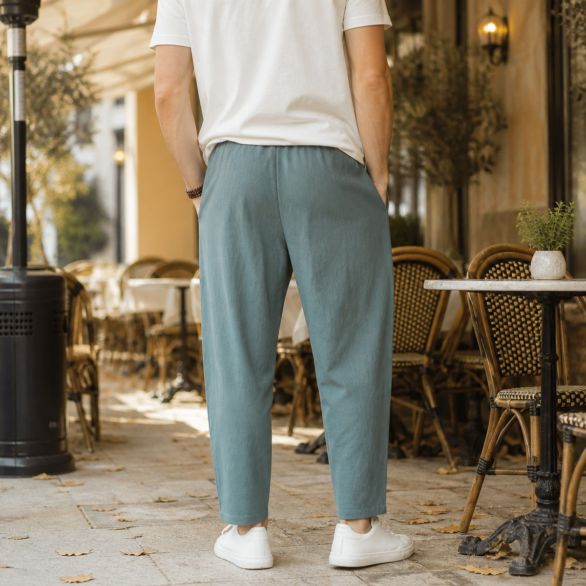 Linen Blend Tapered Cropped Drawstring Pants for Men | Summer Collection