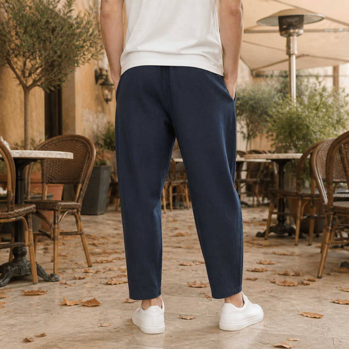 Linen Blend Tapered Cropped Drawstring Pants for Men | Summer Collection