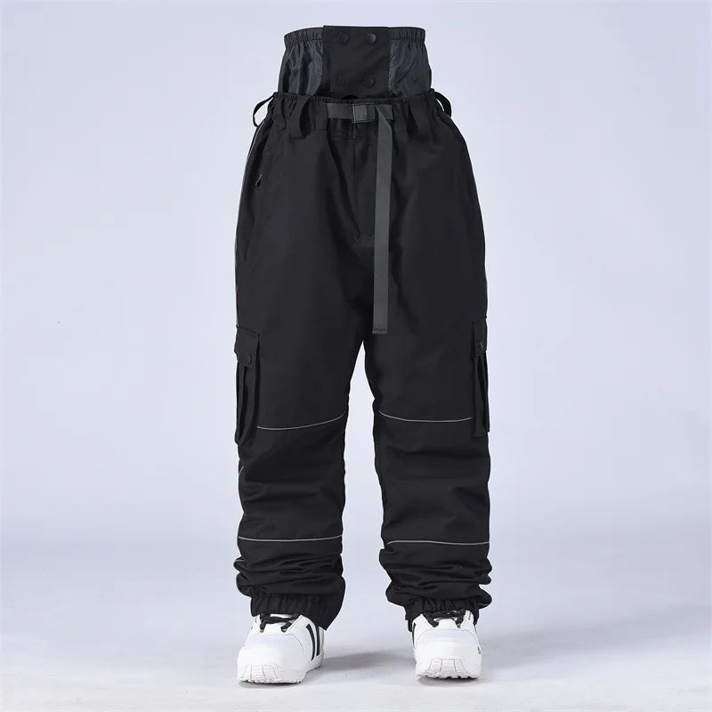 Black Windproof Waterproof Zip Front Snowboard Pants for Men | Winter Sports