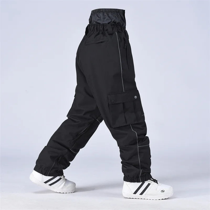 Black Windproof Waterproof Zip Front Snowboard Pants for Men | Winter Sports
