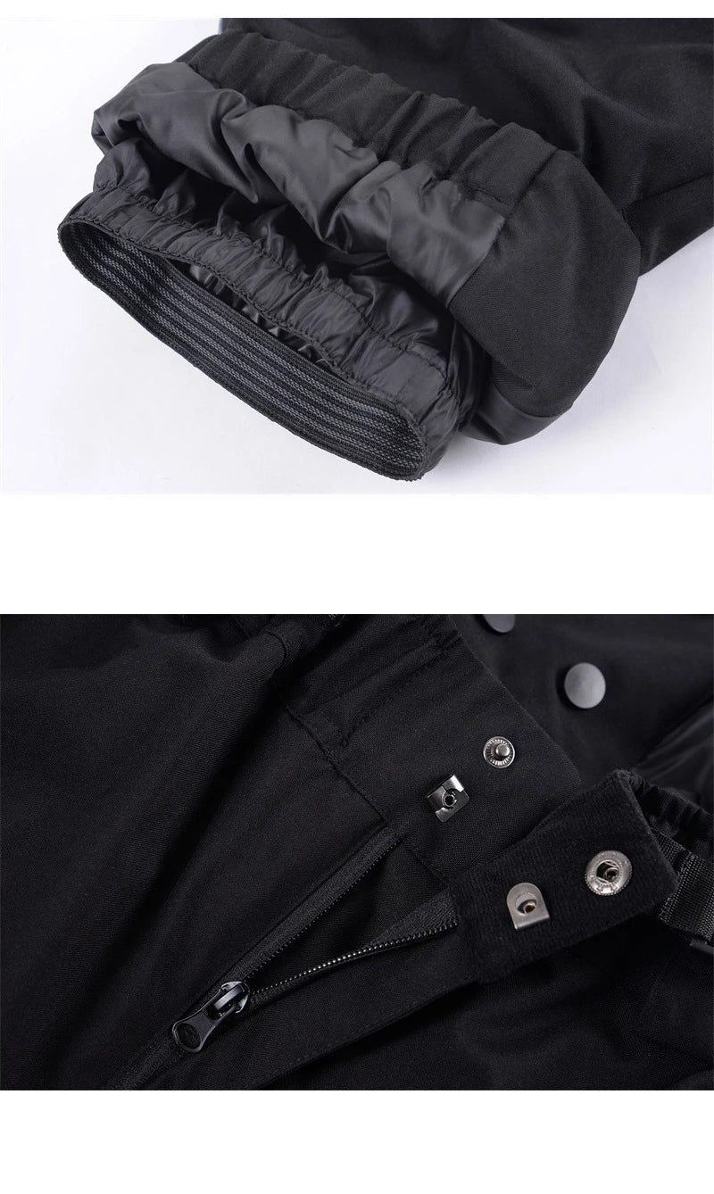 Black Windproof Waterproof Zip Front Snowboard Pants for Men | Winter Sports