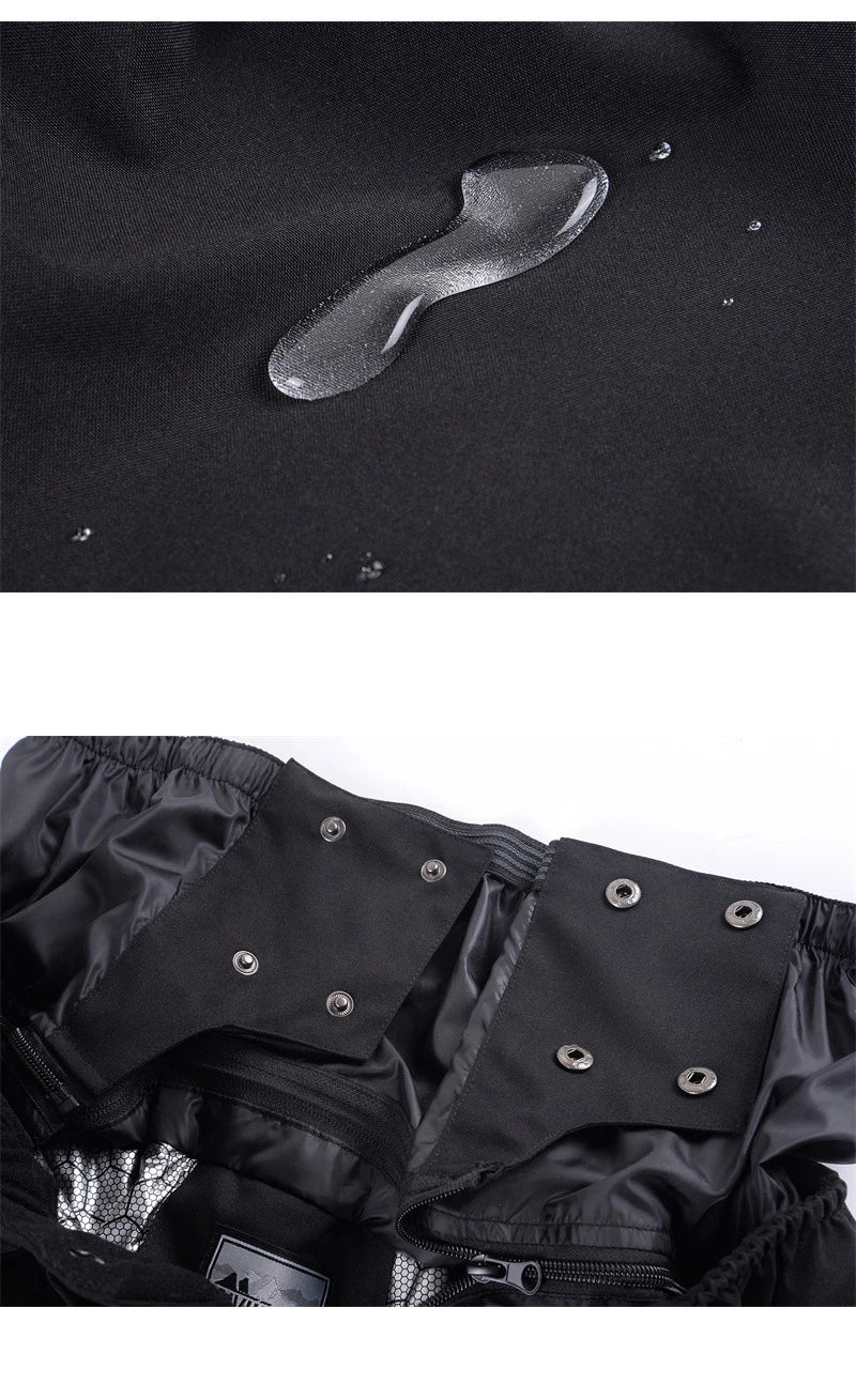 Black Windproof Waterproof Zip Front Snowboard Pants for Men | Winter Sports